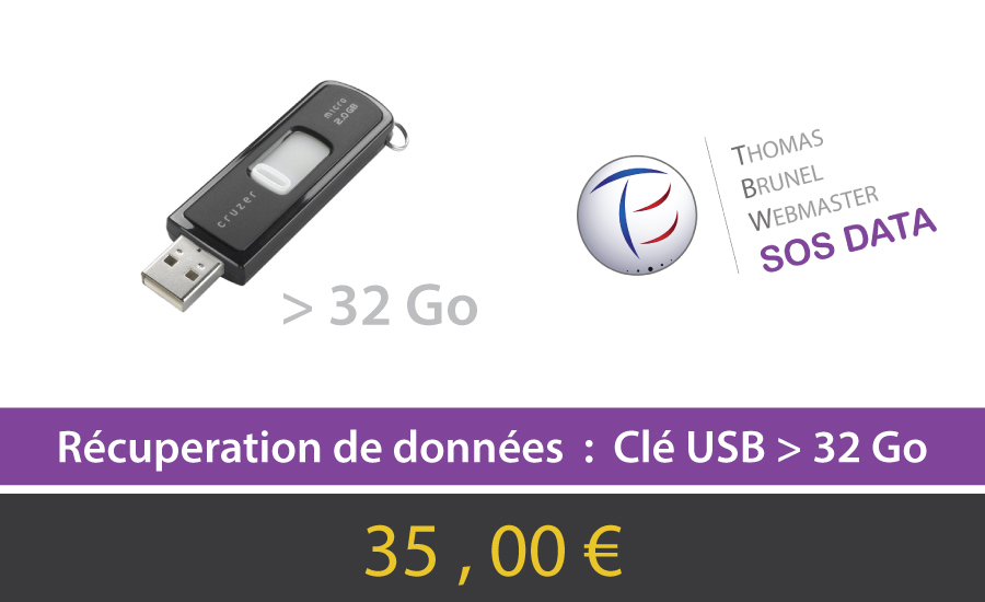 Récupération de données perdues sur Clé USB supérieur à 32 Go