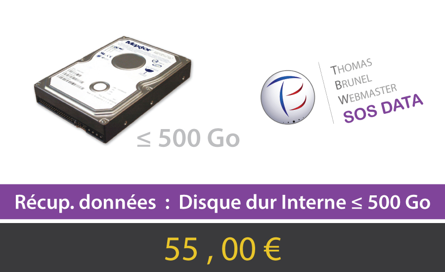 Récupération de données perdues sur Disque Dur Interne inférieur ou égal à 500 Go